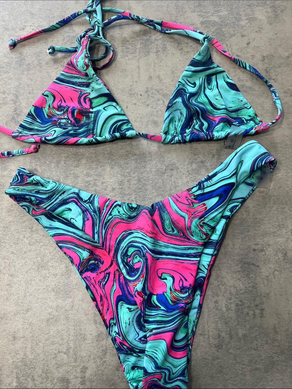SHEIN Turquoise Pink Swirl Triangle Bikini Set